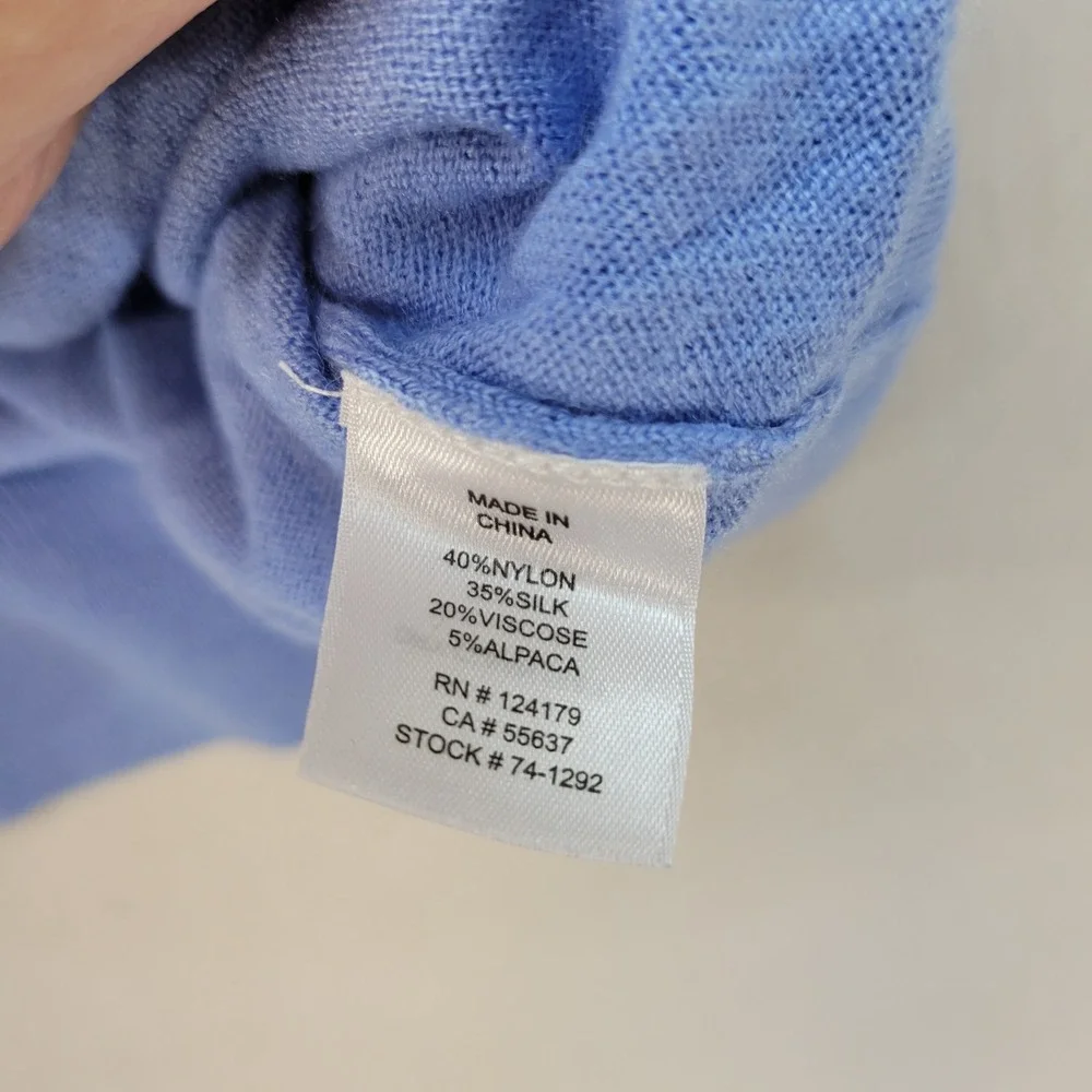 Johnston & Murphy Sweater Mens Large Blue V-Neck Silk Alpaca Blend Lightweight